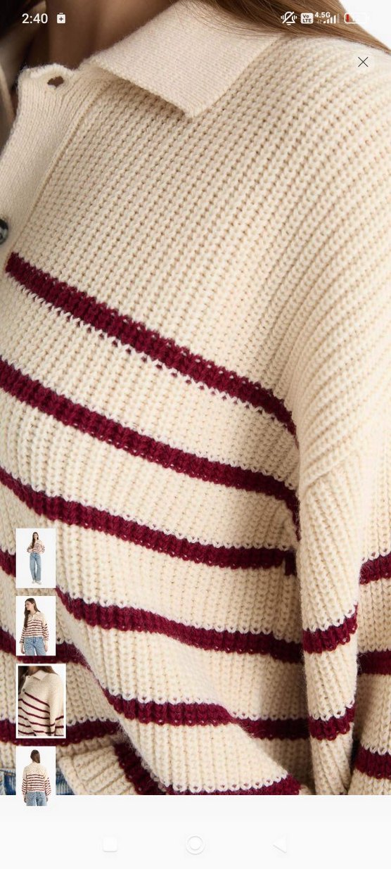 Bej Çizgili Örgü Kadın Kazak - Görsel 3