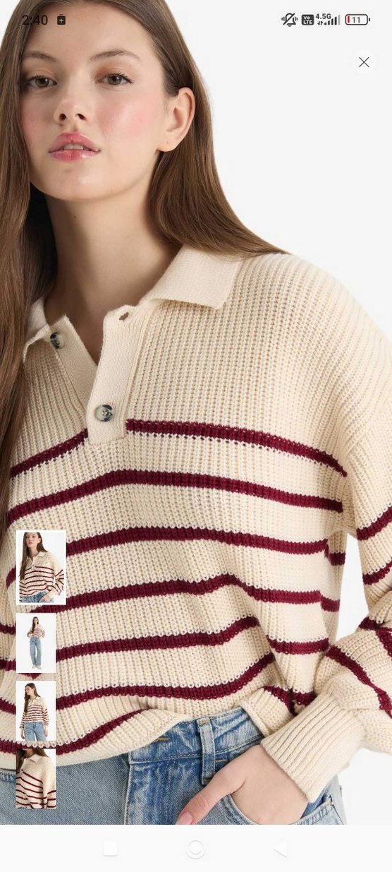 Bej Çizgili Örgü Kadın Kazak - Görsel 5