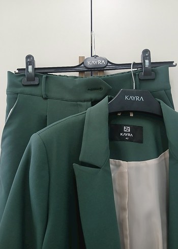 Kayra Kayra marka Kadın Yeşil Düğmeli Midi Blazer Ceket