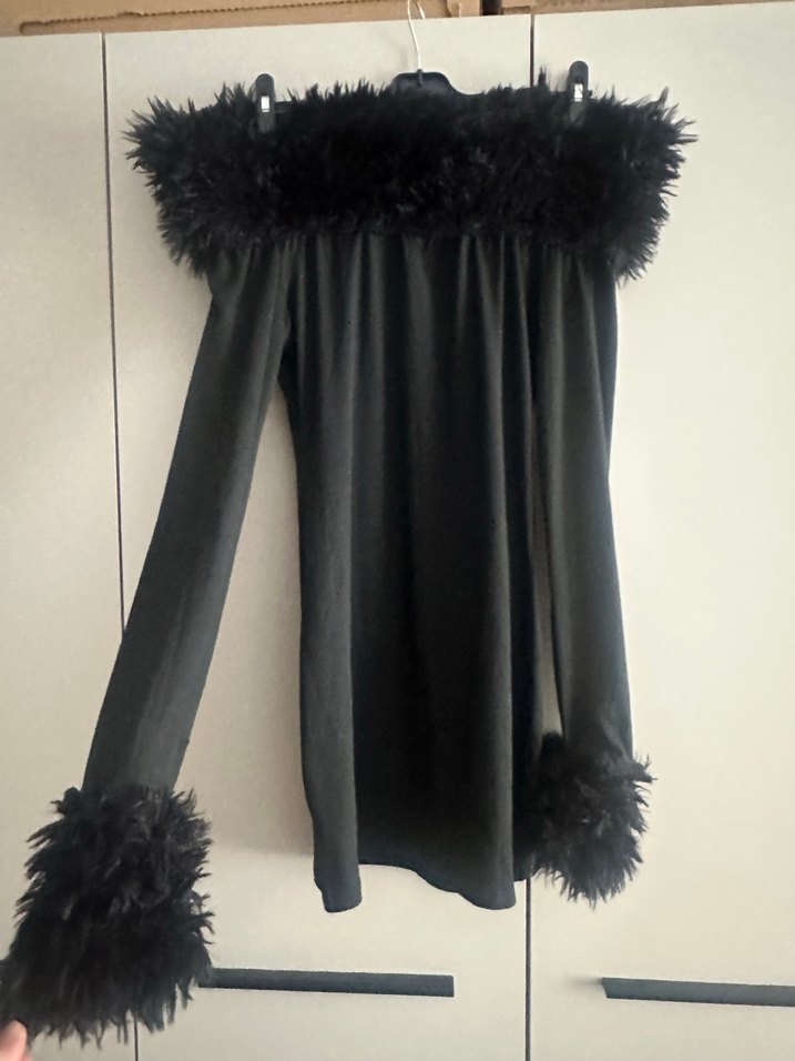 Kürk Detaylı Siyah Gotik Midi Elbise - Görsel 2