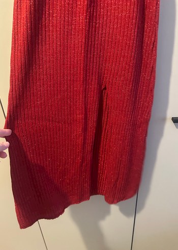 Kırmızı Triko Yüksek Yakalı Uzun Elbise - Görsel 3