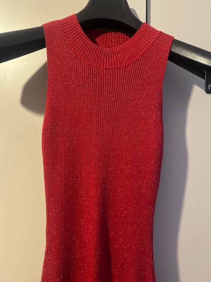 Kırmızı Triko Yüksek Yakalı Uzun Elbise - Görsel 4