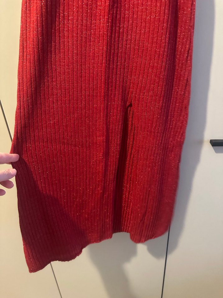 Kırmızı Triko Yüksek Yakalı Uzun Elbise - Görsel 3