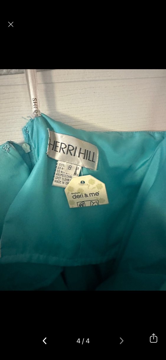 Turkuaz Drapeli İşlemeli Uzun Abiye Elbise - Görsel 4