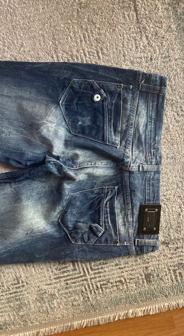 Düğmeli Mavi Batik Desenli Kadın Jean - Görsel 4