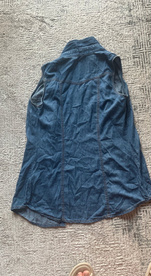 Kadın Lacivert Denim Kolsuz Gömlek - Görsel 3