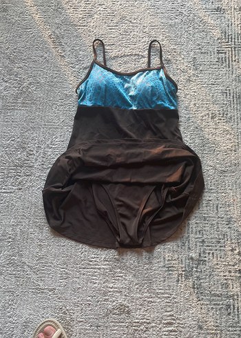 Turkuaz kahverengi üstü desenli askılı mayo - Görsel 2