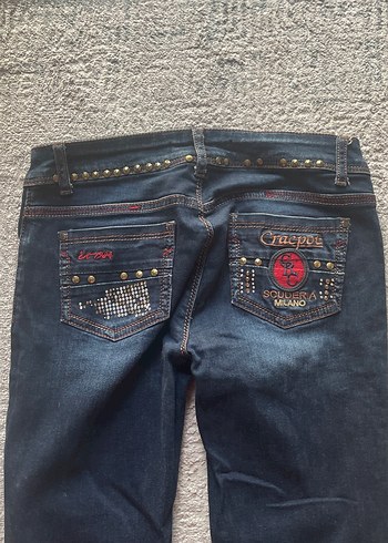 Nakışlı ve Payetli Mavi Kadın Kot Pantolon - Görsel 5