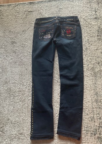 Nakışlı ve Payetli Mavi Kadın Kot Pantolon - Görsel 4