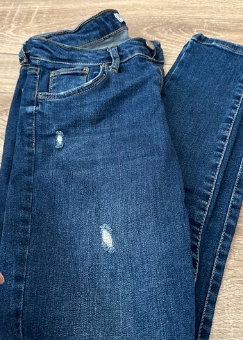 Zara Düğmeli Parlak Mavi Kadın Denim Pantolon