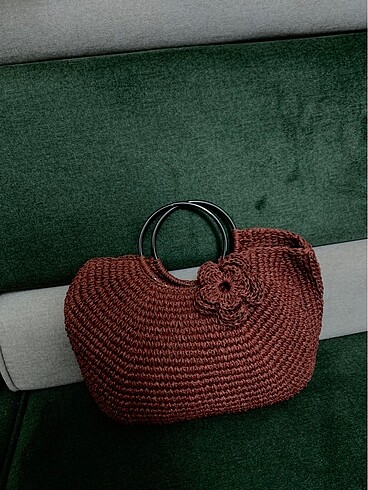 Beden Bordo hasır çanta el yapımı