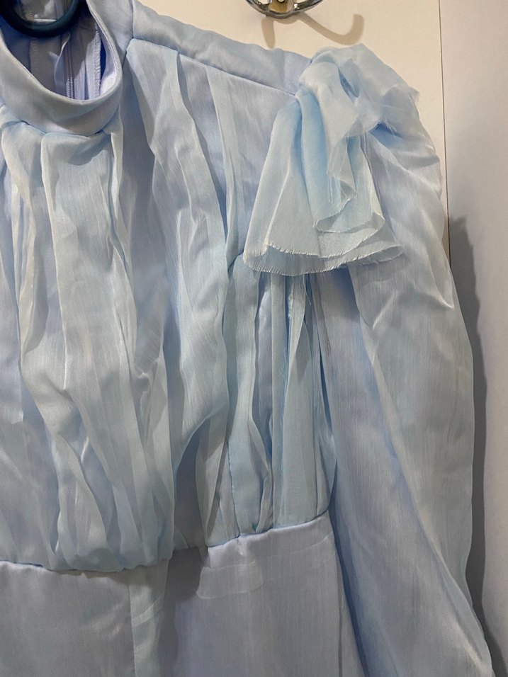 Mavi Drapeli Uzun Kollu Bohem Elbise - Görsel 3