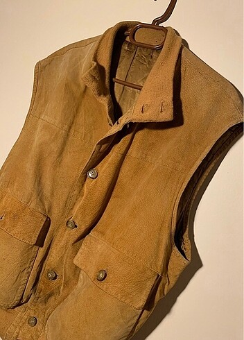 universal Beden haki Renk Oversize vintage gerçek deri yelek
