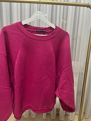 Balon kol fuşya sweatshirt