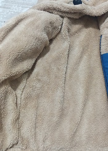 Kapüşonlu Mavi Erkek Çocuk Kürklü Mont - Görsel 2