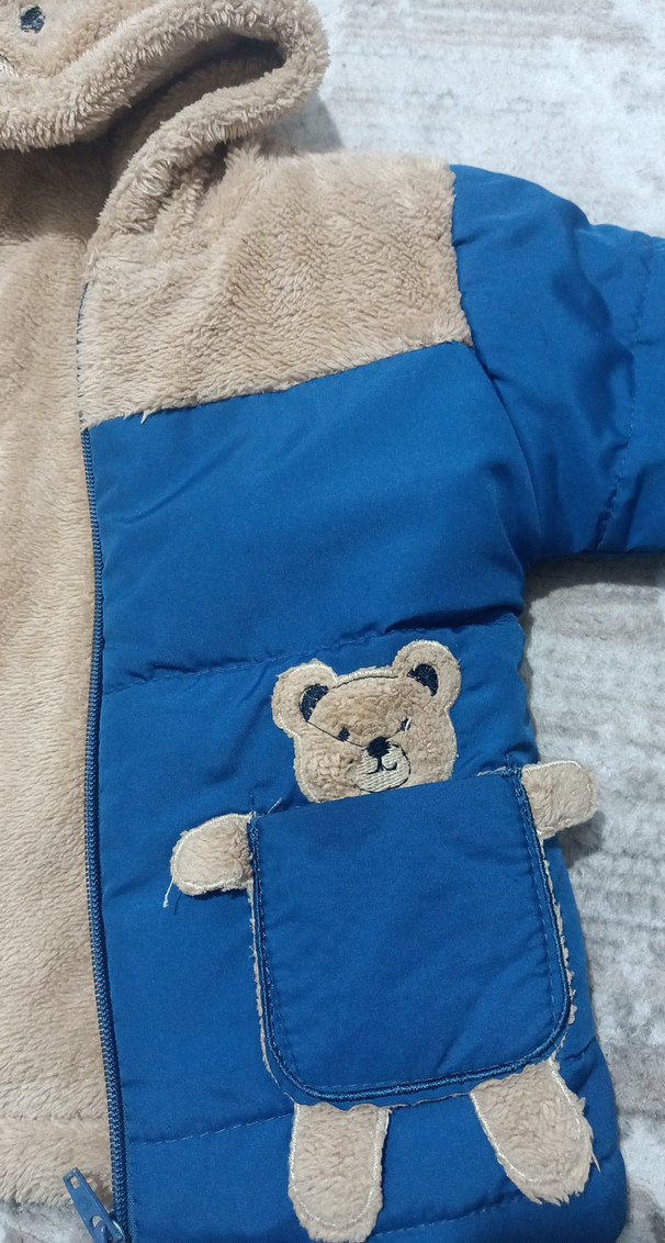 Kapüşonlu Mavi Erkek Çocuk Kürklü Mont - Görsel 3