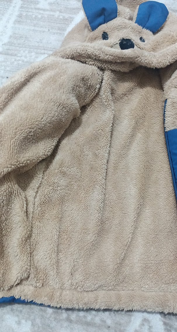 Kapüşonlu Mavi Erkek Çocuk Kürklü Mont - Görsel 2