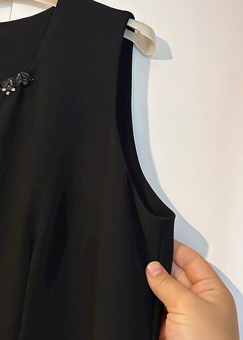 Siyah kare  Yaka sıfır kol Ofis Elbisesi - Görsel 3