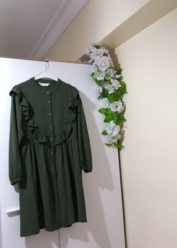 Kadın Yeşil Uzun Keten Elbise - Görsel 2