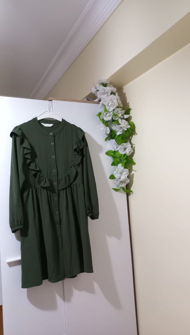 Kadın Yeşil Uzun Keten Elbise - Görsel 2