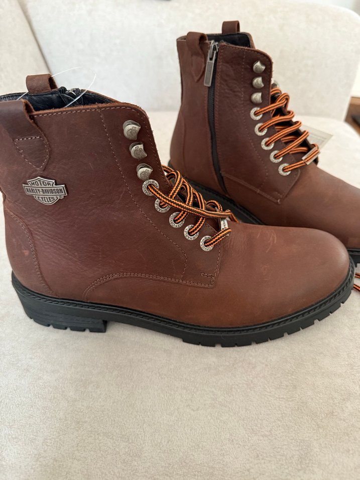 Harley davidson Kahverengi Deri Bağcıklı Biker Bot - Görsel 2