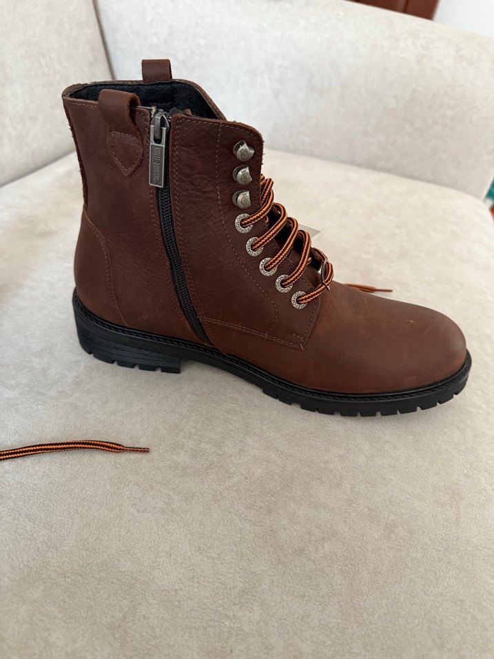 Harley davidson Kahverengi Deri Bağcıklı Biker Bot - Görsel 4