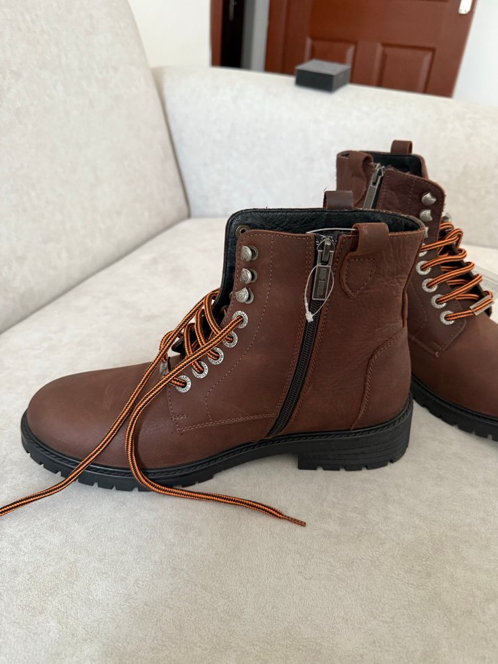 Harley davidson Kahverengi Deri Bağcıklı Biker Bot - Görsel 3