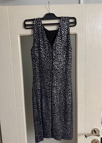 Yılan Desenli Gri Midi Elbise - Görsel 2