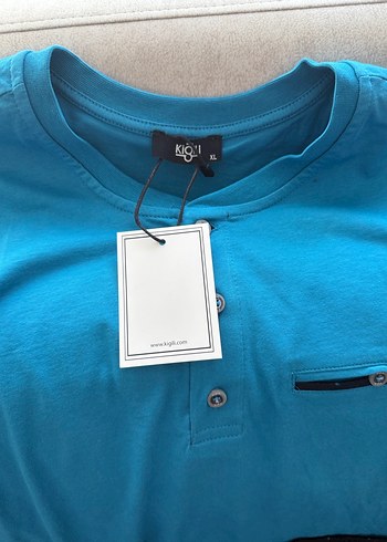 Kiğılı Düğmeli Erkek Mavi pijama takımı - Görsel 2