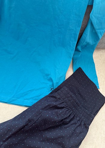 Kiğılı Düğmeli Erkek Mavi pijama takımı - Görsel 4