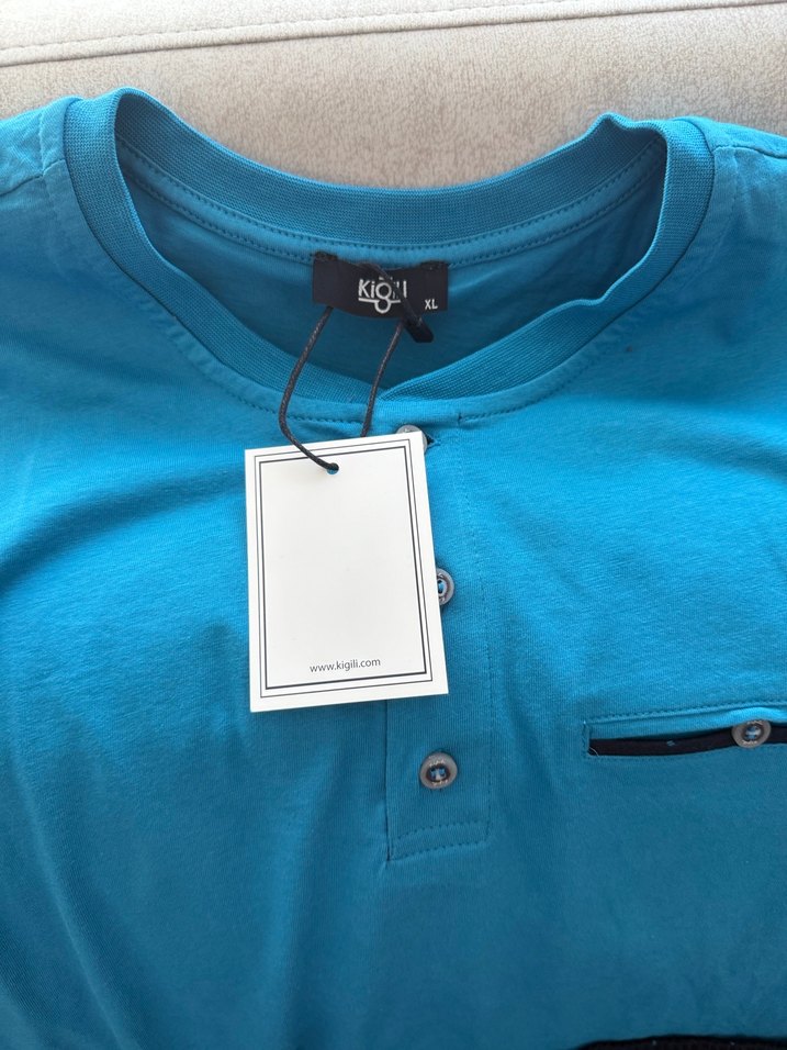 Kiğılı Düğmeli Erkek Mavi pijama takımı - Görsel 2