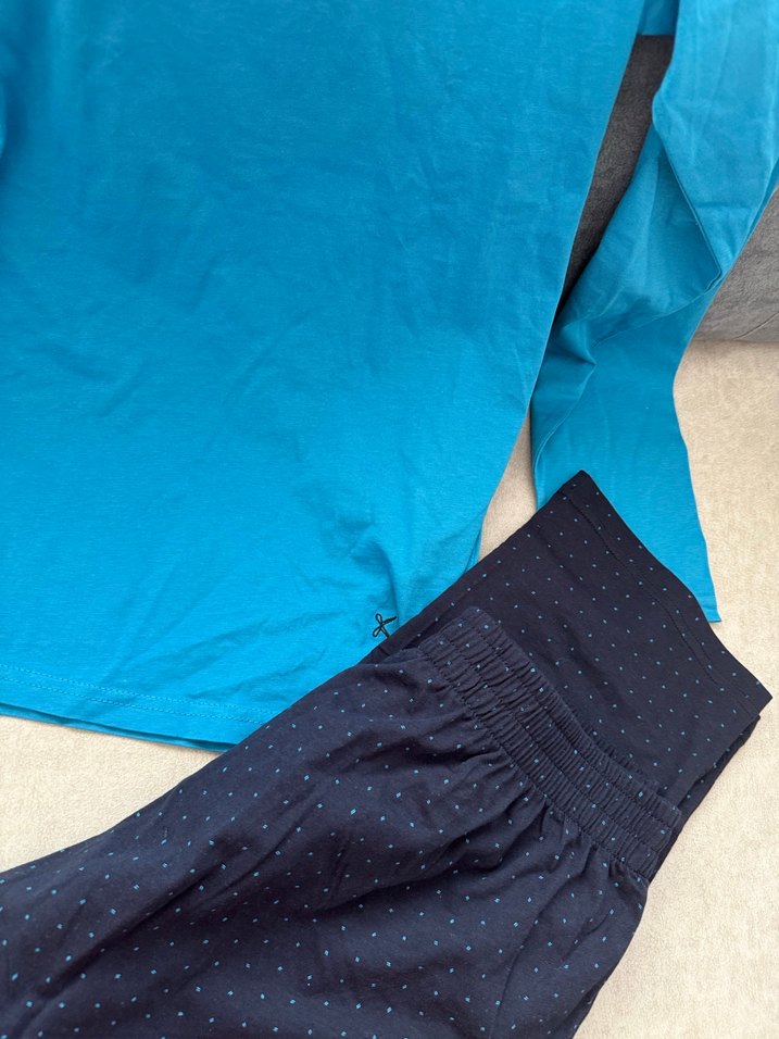 Kiğılı Düğmeli Erkek Mavi pijama takımı - Görsel 4