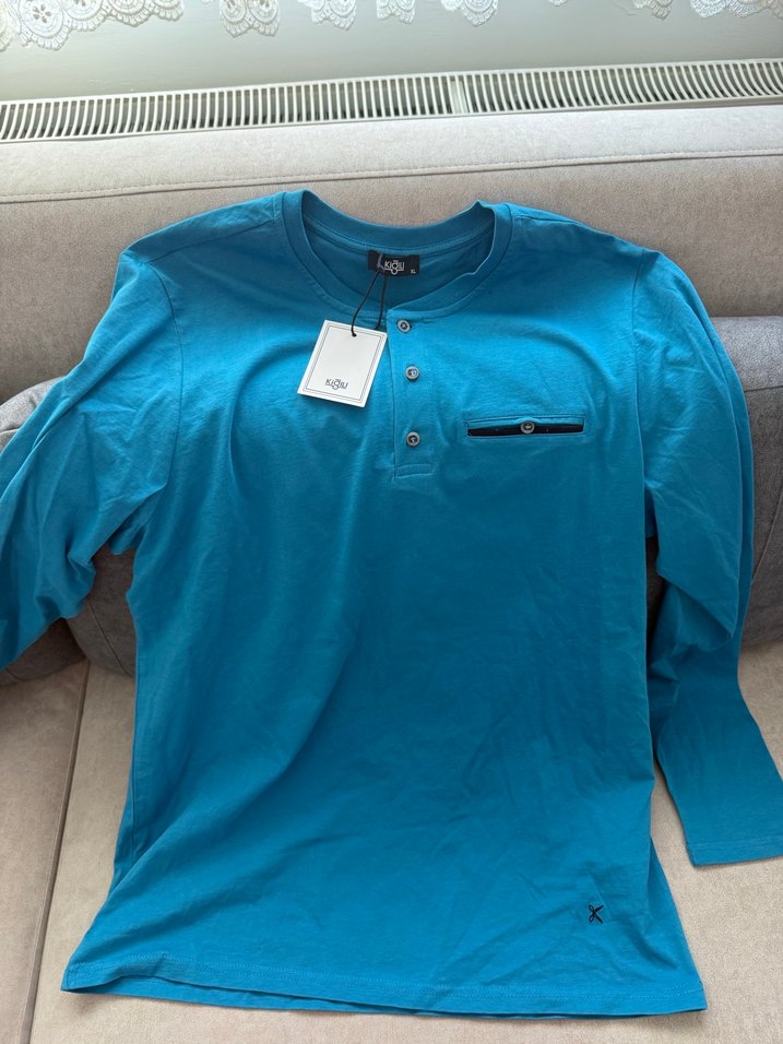 Kiğılı Düğmeli Erkek Mavi pijama takımı - Görsel 3