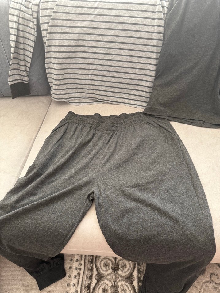 Erkek Gri Rahat Uzun Kollu 3 lü Pijama Takımı - Görsel 3