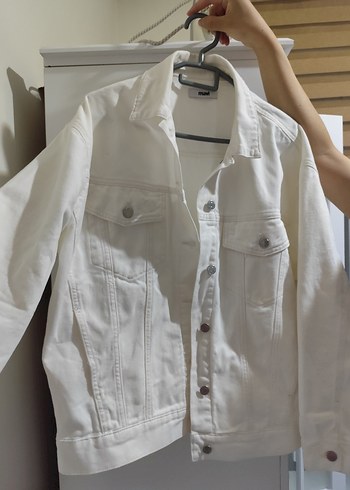 Mavi Beyaz Kadın Denim Ceket Düğmeli