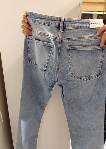 32 Beden Gri Mavi Kadın Denim Midi Pantolon