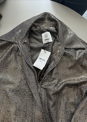 Gri Yılan Desenli Deri Kadın Ceket - Görsel 3