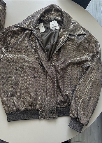 Gri Yılan Desenli Deri Kadın Ceket - Görsel 2