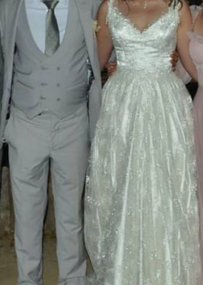 Ekru Vintage Dantelli Gelinlik - Görsel 3