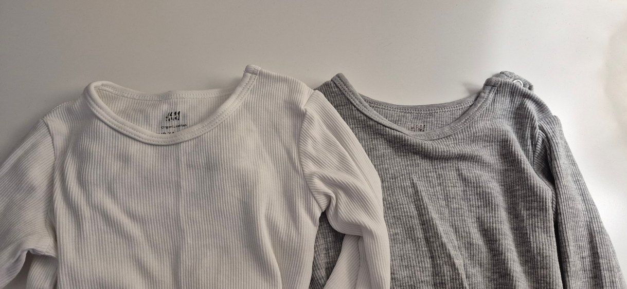 H&M Gri Beyaz Uzun Kollu Boyu Ayarlanan Bebek Body - Görsel 2