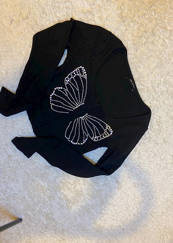 xs Beden Siyah Uzun Kollu Payetli Bolero