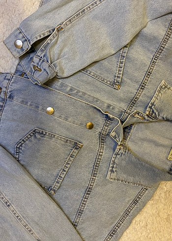 Diğer Gri Düğmeli Kadın Denim Ceket