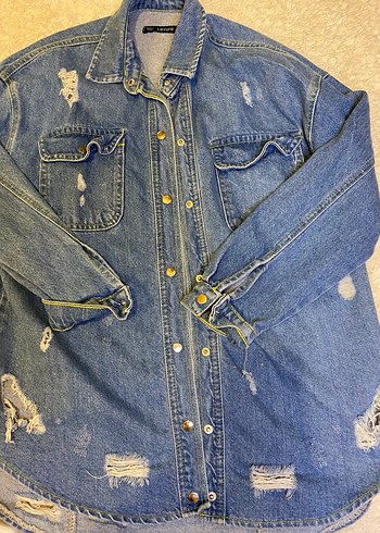 Düğmeli Mavi Kadın Denim Ceket