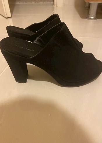 Kadın Siyah Platform Süet Topuklu Terlik - Görsel 3