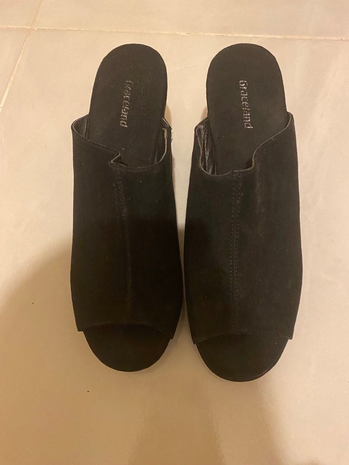 Kadın Siyah Platform Süet Topuklu Terlik - Görsel 2