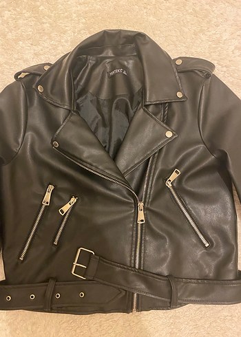 Siyah Biker Deri Ceket - Görsel 6