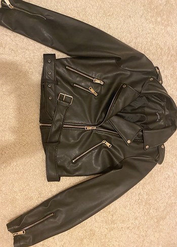 Siyah Biker Deri Ceket - Görsel 5