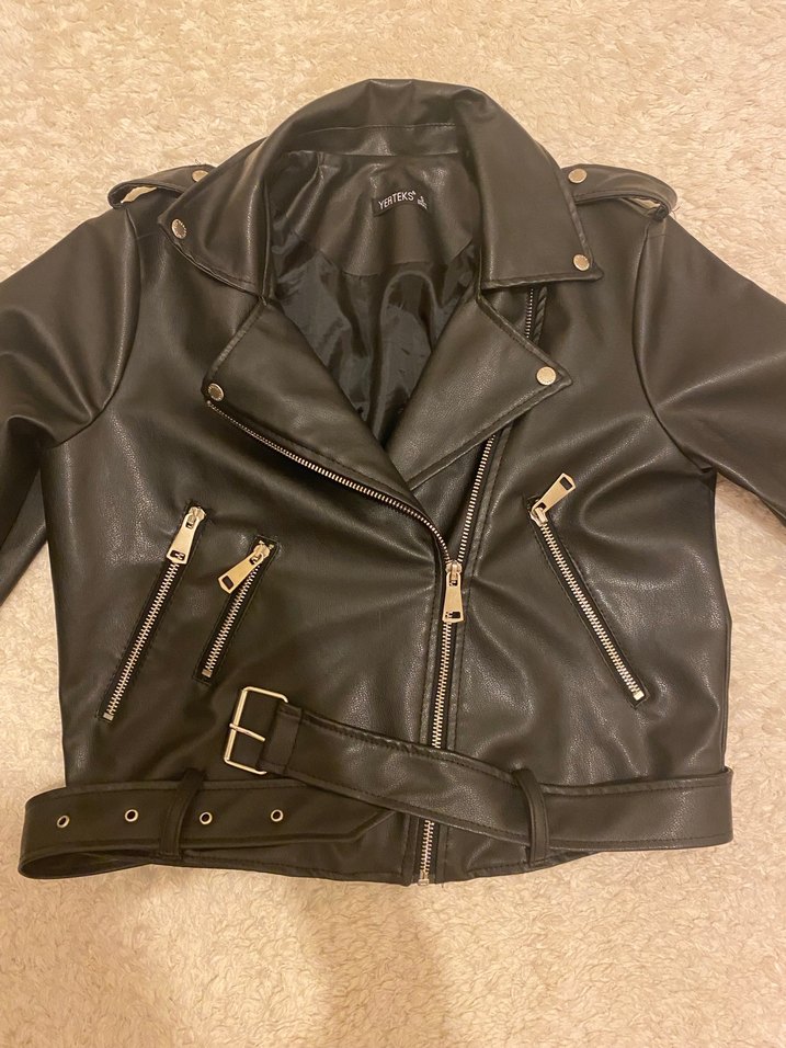 Siyah Biker Deri Ceket - Görsel 2