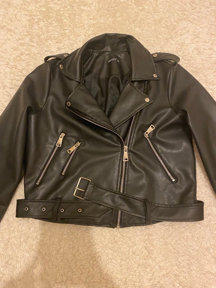 Siyah Biker Deri Ceket - Görsel 4