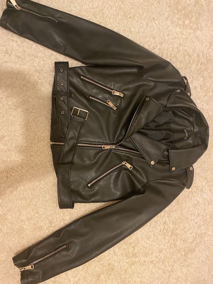 Siyah Biker Deri Ceket - Görsel 5